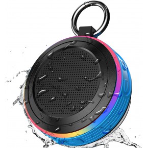 Bluetooth Shower Speaker, IPX7 Waterproof Portable Speaker with LED Light, Suction Cup, Hook, Stereo Sound, True Wireless Stereo Mini Speaker with Built-in Mic, FM Radio, for Bathroom, Pool, Outdoors