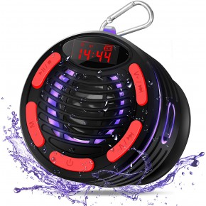 IPX7 Waterproof Shower Bluetooth Speaker BassPal Portable Wireless Outdoor Bluetooth Speaker for Shower Beach Pool Outdoors Party Travel Hiking, Bluetooth Speaker with Suction Cup LED and FM Radio
